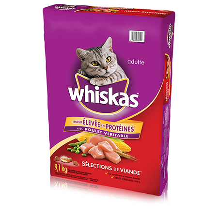 WHISKAS<sup>MD</sup> SÉLECTIONS DE VIANDE<sup>MD</sup> avec poulet