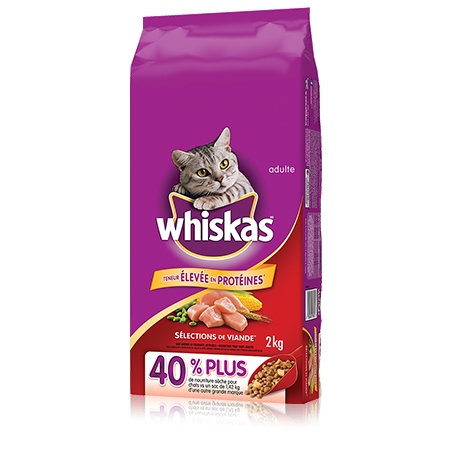 WHISKAS<sup>MD</sup> SÉLECTIONS DE VIANDE<sup>MD</sup> avec poulet