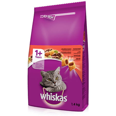 WHISKAS granule s hovězím 1,4kg