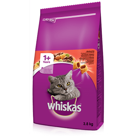 WHISKAS granule s hovězím 3,8kg