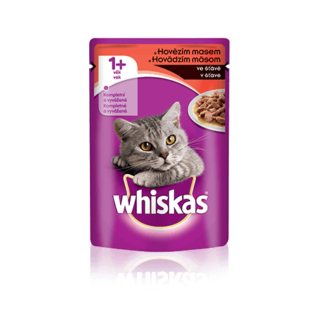 WHISKAS kapsička s hovězím ve šťávě 100g