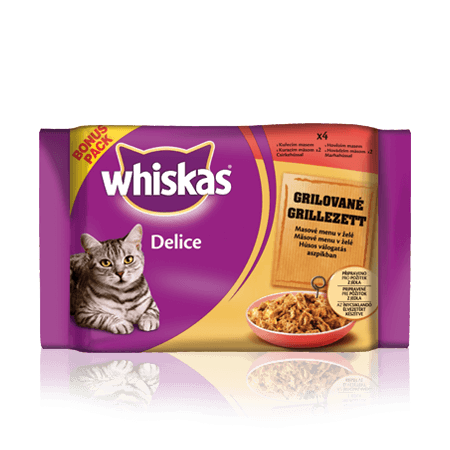 WHISKAS kapsičky Delice Grilované menu v želé s kuřecím a hovězím 4 x 85g