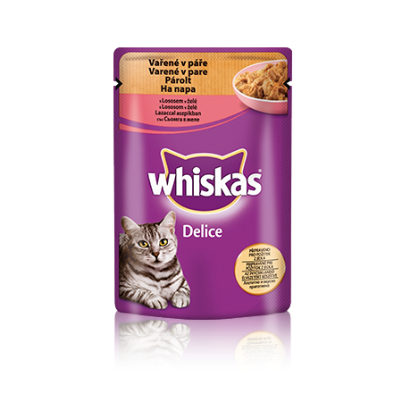 WHISKAS kapsičky Delice Vařené v páře s lososem v želé 85g