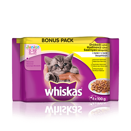WHISKAS kapsičky Junior drůbeží výběr v želé 4 x 100g