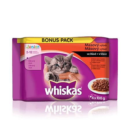WHISKAS kapsičky Junior masový výběr ve šťávě 4 x 100g