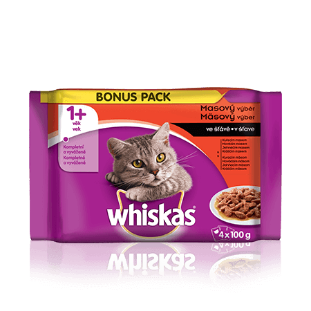 WHISKAS kapsičky Masový výběr ve šťávě 4 x 100g