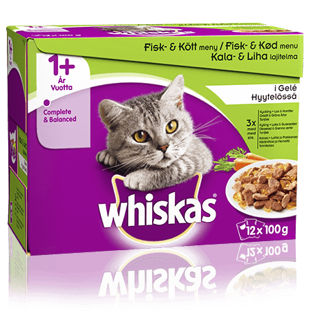 Whiskas® 1+ Kala&Lihalajitelma Kasvis Hyytelössä 12x100g