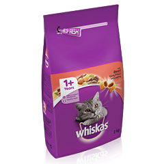 WHISKAS® 1+ Cat Complete Dry with Beef 2kg