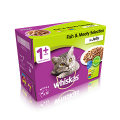 WHISKAS® 1+ Cat Pouches Fish & Meaty Selection in Jelly 12x100g pk