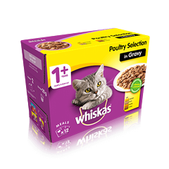 WHISKAS®  1+ Years Cat Pouches Poultry Selection in Gravy 12 x 100g
