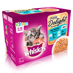 WHISKAS® 2-12mths Kitten Pouches Pure Delight Fish Selection in Jelly 12x85g