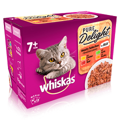 WHISKAS® 7+ Cat Pouches Pure Delight Meaty Selection in Jelly 12x85g pack