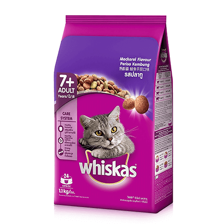 Whiskas<sup>®</sup> Dry Adult Dewasa 7+, Cat food Rasa Mackerel