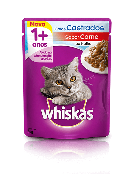 WHISKAS® Sachê Adulto Gatos Castrados Sabor Carne ao Molho