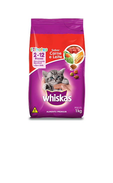 Ração Seca para Gatos Filhotes WHISKAS® Sabor Carne e Leite 1kg