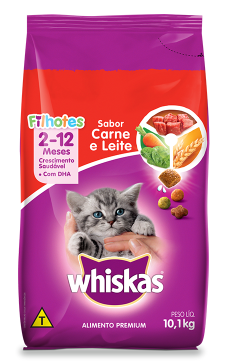 Ração Seca para Gatos Filhotes WHISKAS® Sabor Carne e Leite 10,1kg