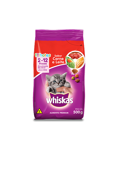 Ração Seca para Gatos Filhotes WHISKAS® Sabor Carne e Leite 500g