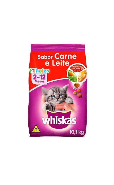 Ração Seca para Gatos Filhotes WHISKAS® Sabor Carne e Leite 10,1kg