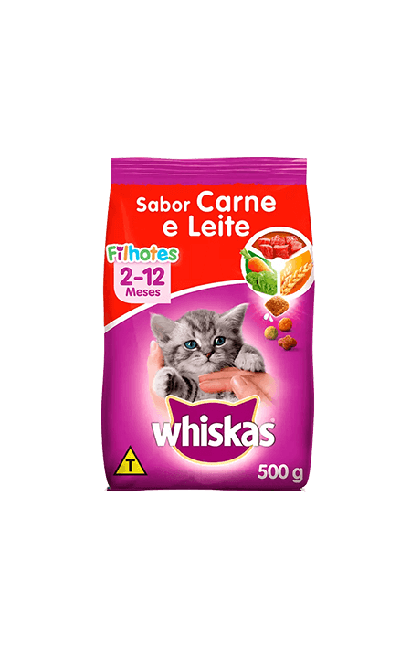 Ração Seca para Gatos Filhotes WHISKAS® Sabor Carne e Leite 500g