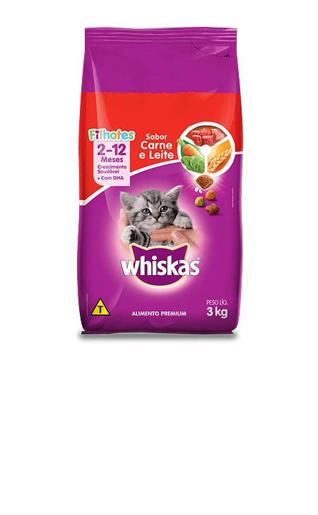 Ração Seca para Gatos Filhotes WHISKAS® Sabor Carne e Leite 3kg