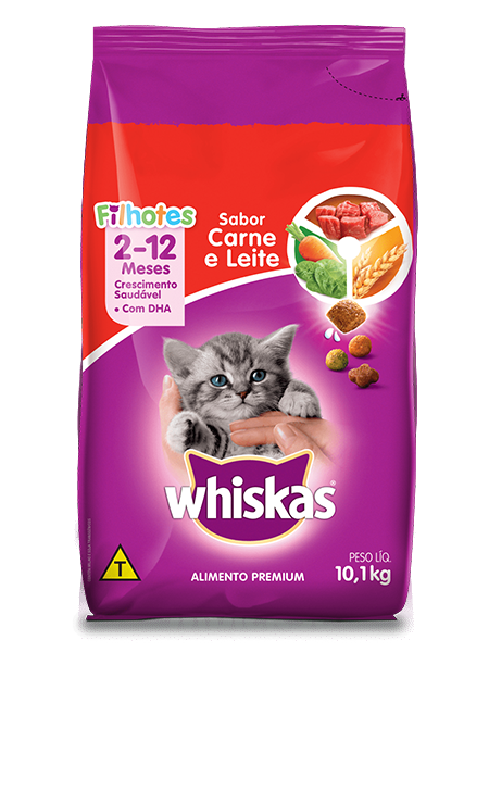 Ração Seca para Gatos Filhotes WHISKAS® Sabor Carne e Leite 10,1kg