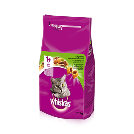 WHISKAS® 1+ Anos Alimentação Seca de Borrego