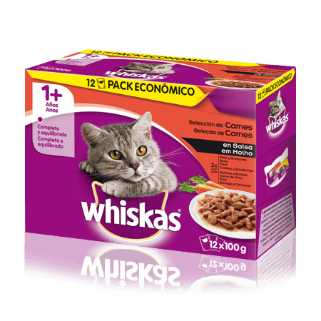 WHISKAS® Saquetas 1+ Anos com Carne em Molho 