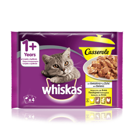 WHISKAS® Saquetas Casserole 1+ Anos com Seleção de Aves em Geleia