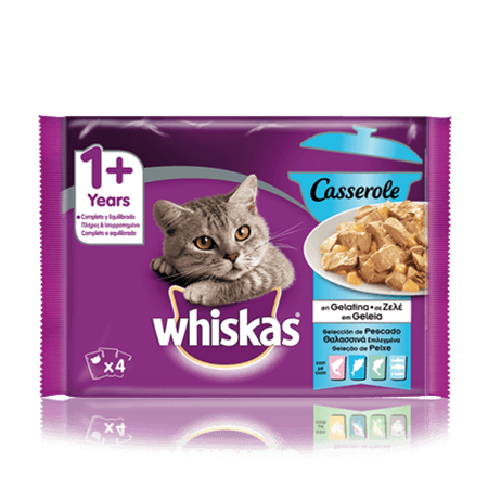 WHISKAS® Saquetas Casserole 1+ Anos com Seleção de Peixe em Geleia