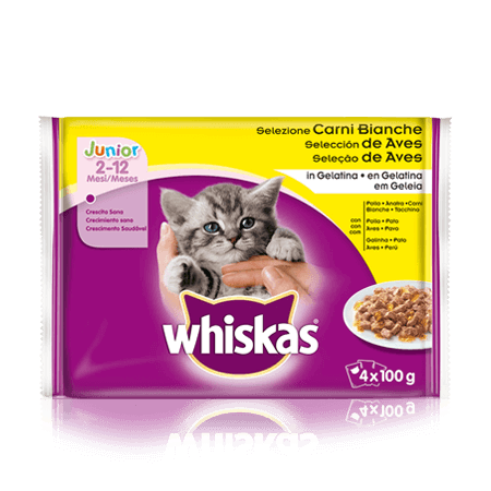 WHISKAS® Saquetas Júnior 2-12 Meses com Aves em Geleia