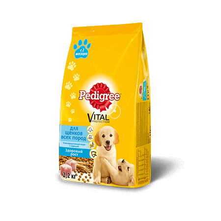 PEDIGREE<sup>®</sup>® для щенков всех пород с 2 месяцев, полнорационный корм с курицей