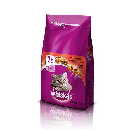 Whiskas suha hrana z Govedino 1+ 1.4 kg