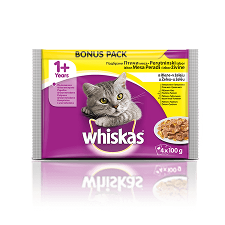 Whiskas Perutninski izbor v želeju 1+ 4 x 100 g