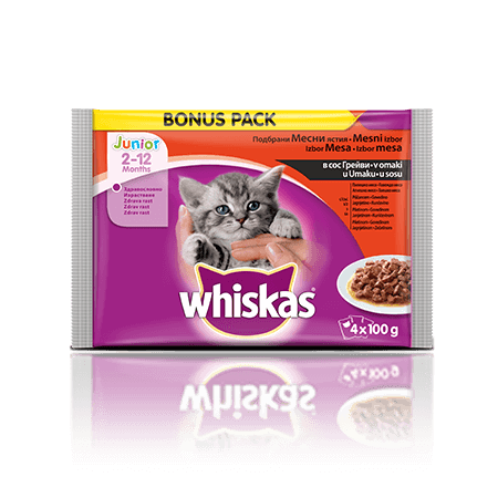 Whiskas Vrečke Junior Mesni izbor 4 x 100 g