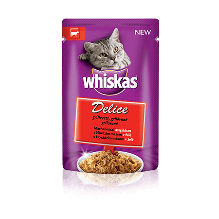 WHISKAS® kapsičky Delice Grilované s hovädzím v želé 85g