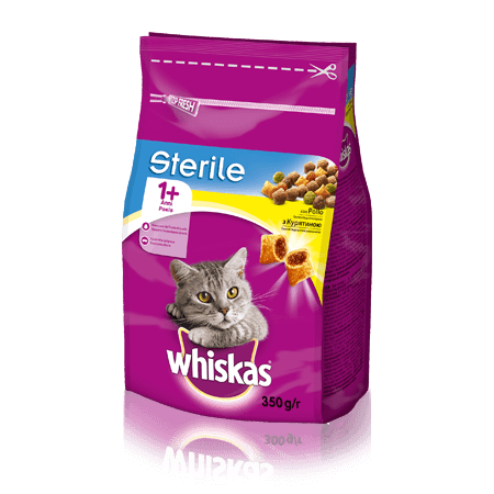 WHISKAS® Смачні подушечки з курятиною для стерилізованих котів, 350 г