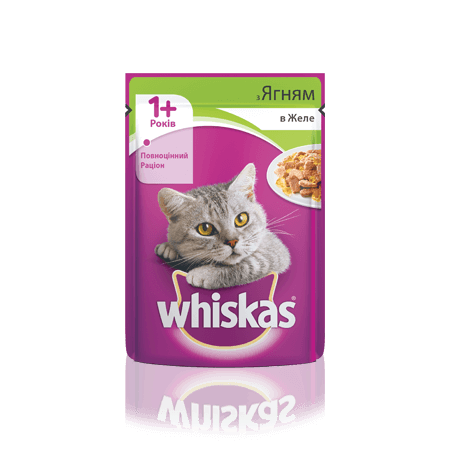 WHISKAS® з ягням у желе для дорослих котів, 100 г