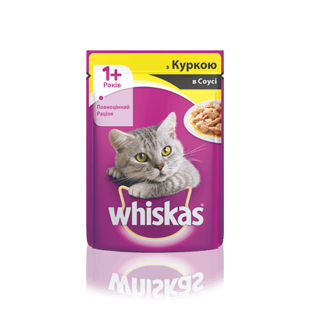 WHISKAS® с курицей в соусе для взрослых кошек, 100 г
