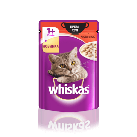 WHISKAS® Крем-суп с говядиной для взрослых кошек, 85 г
