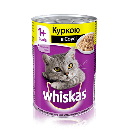 WHISKAS® с курицей в соусе для взрослых кошек, 400 г