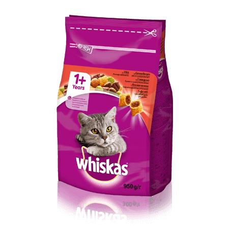 WHISKAS® Вкусные подушечки с говядиной для взрослых кошек, 950 г
