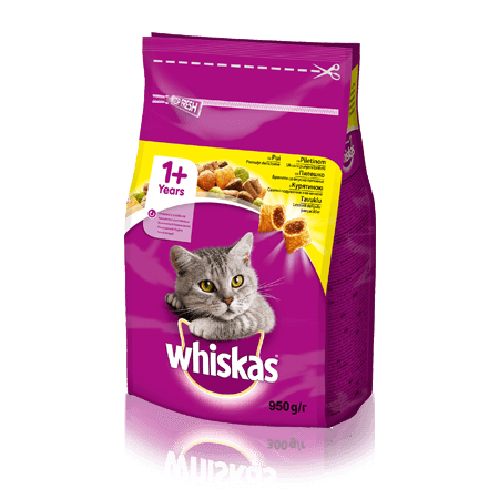 WHISKAS® Вкусные подушечки с курицей для взрослых кошек, 950 г
