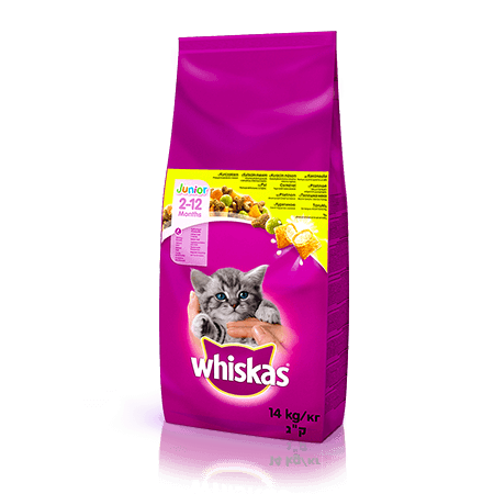 WHISKAS® Вкусные подушечки с курицей для котят, 14 кг