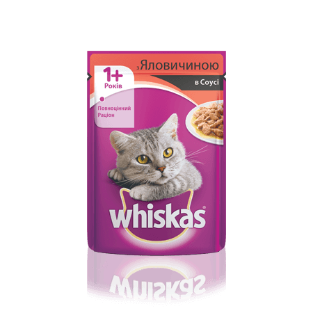 WHISKAS® c говядиной в соусе для взрослых кошек, 100 г