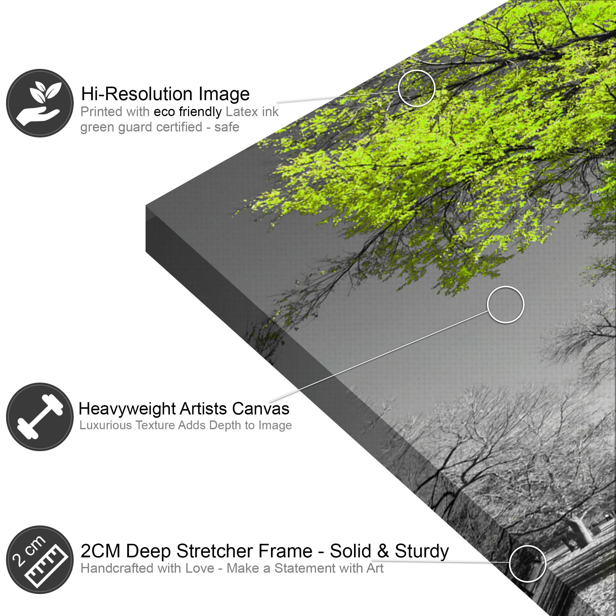 Lime Green Grey Black Canvas Wall Art - Trees Leaves Blossom - Set of 2 Pictures - Picture 8 of 16