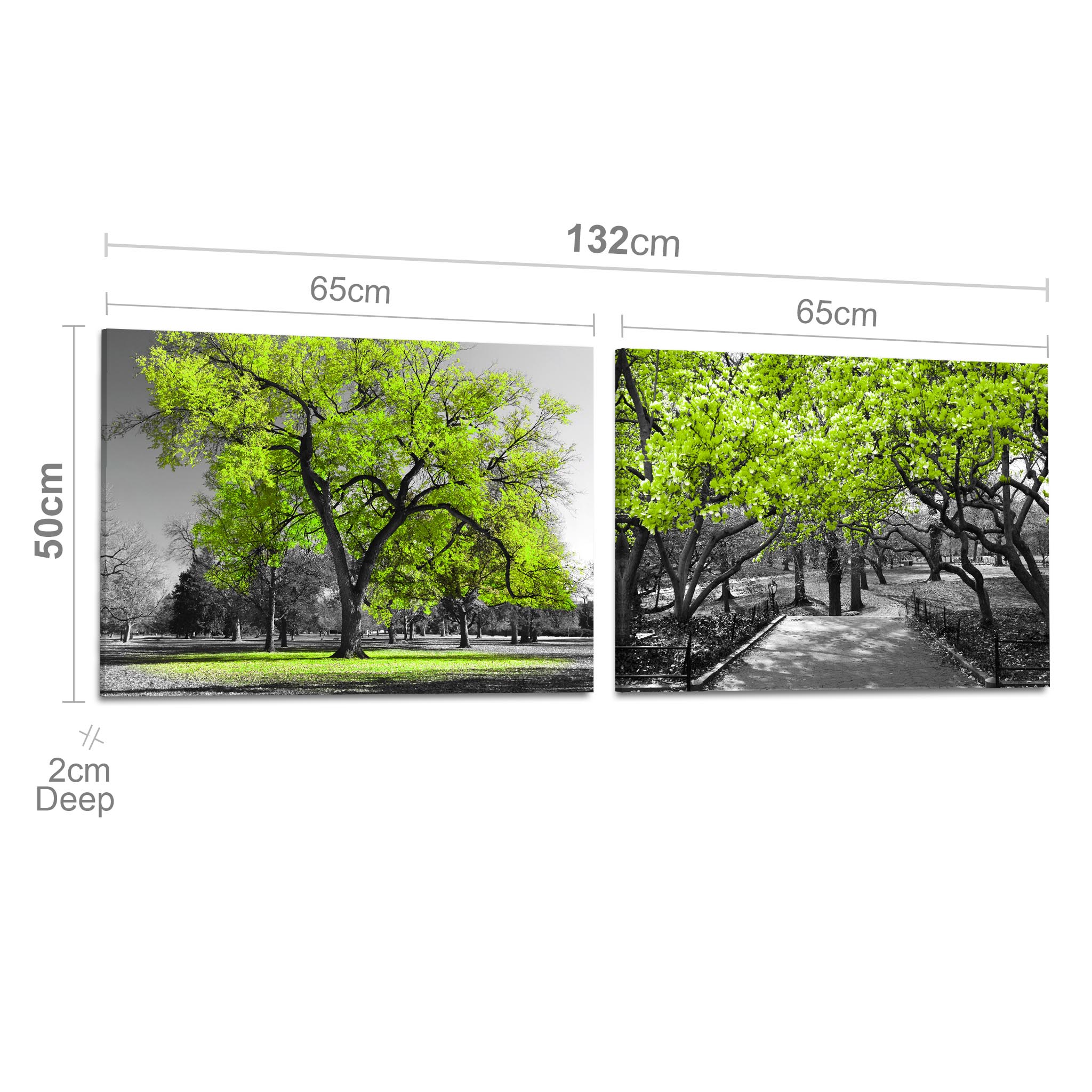 Lime Green Grey Black Canvas Wall Art - Trees Leaves Blossom - Set of 2 Pictures - Picture 7 of 16