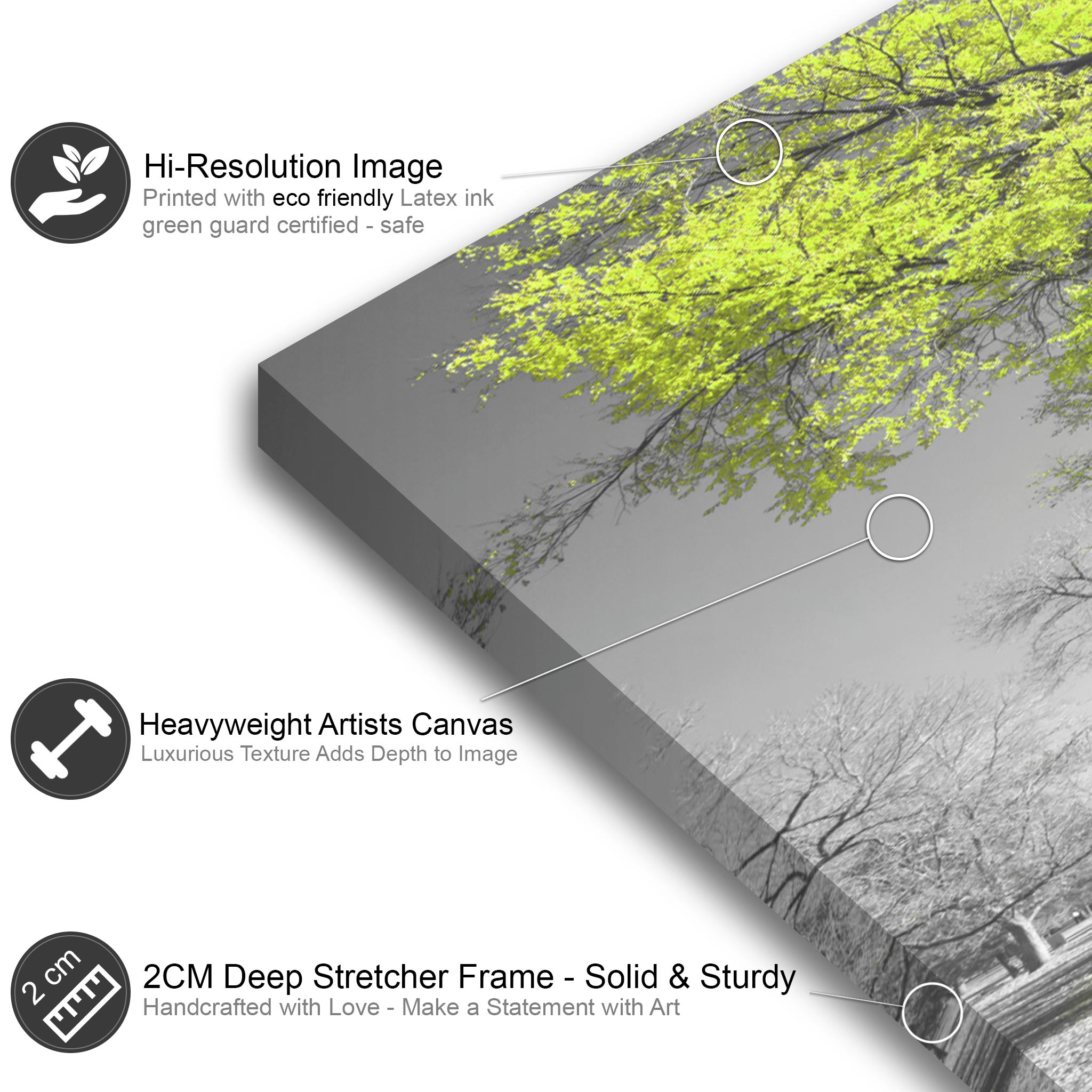 Lime Green Grey Black Canvas Wall Art - Trees Leaves Blossom - Set of 2 Pictures - Picture 15 of 16