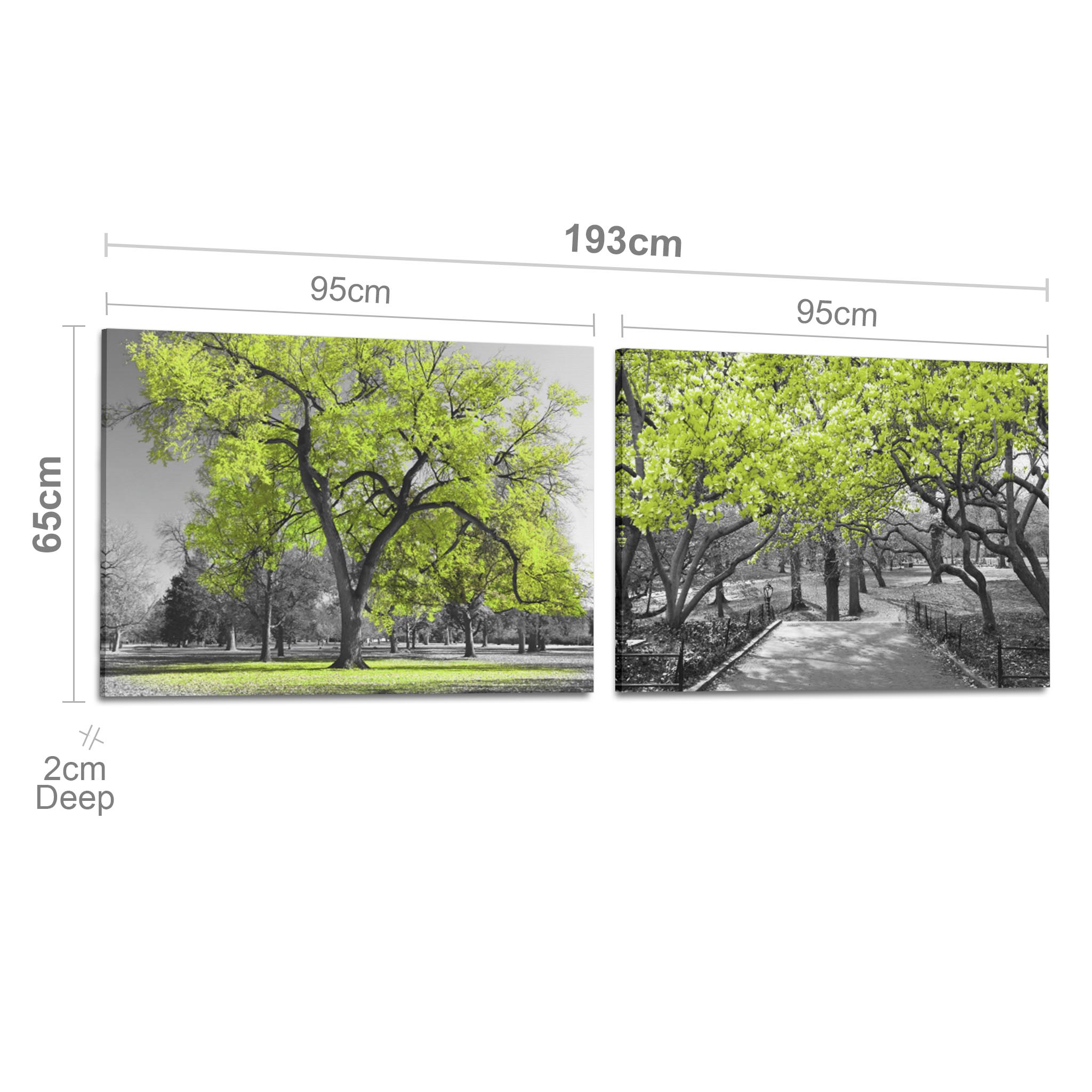 Lime Green Grey Black Canvas Wall Art - Trees Leaves Blossom - Set of 2 Pictures - Picture 14 of 16