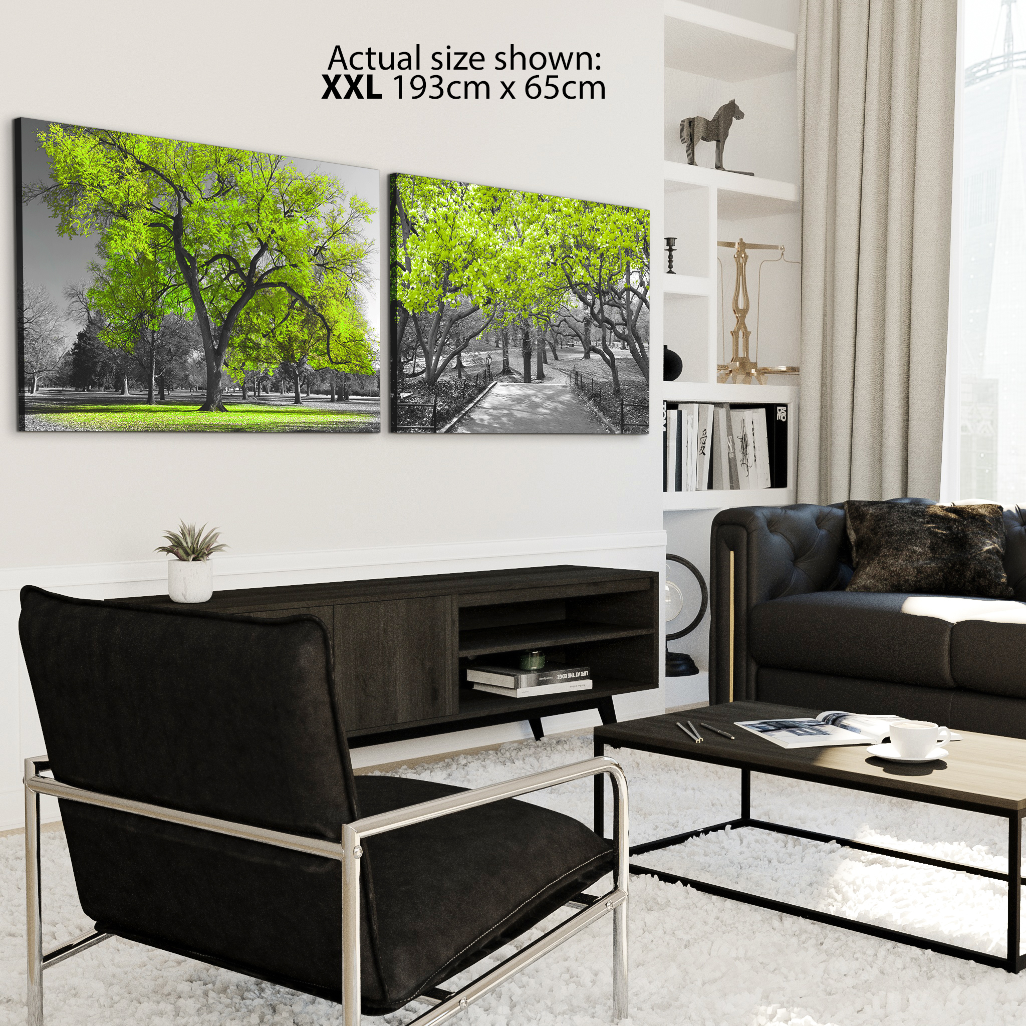 Lime Green Grey Black Canvas Wall Art - Trees Leaves Blossom - Set of 2 Pictures - Picture 11 of 16