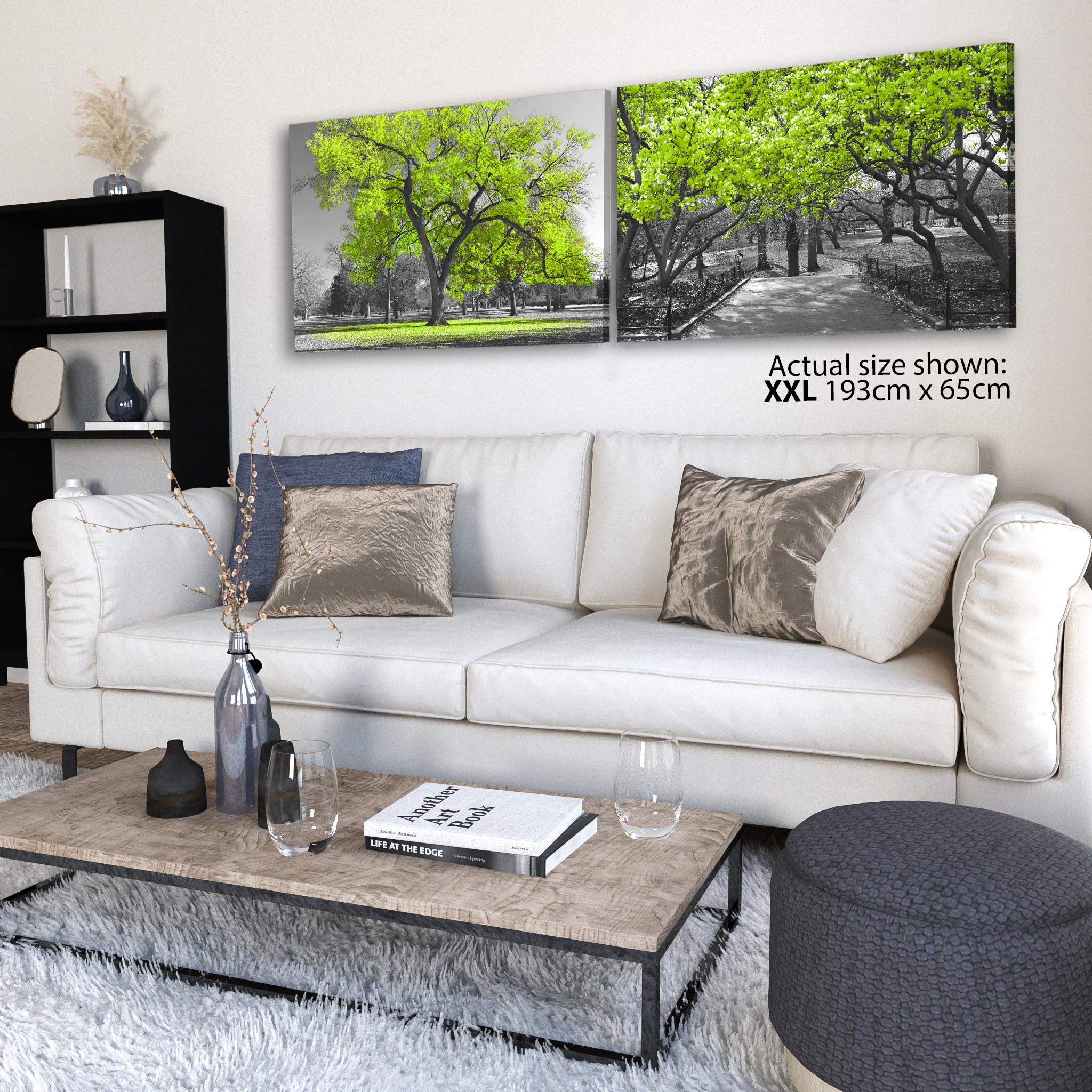 Lime Green Grey Black Canvas Wall Art - Trees Leaves Blossom - Set of 2 Pictures - Picture 12 of 16